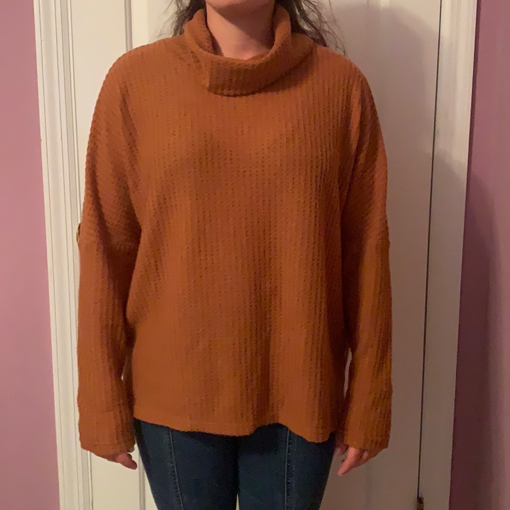 rusty orange waffle Cowell neck sweater